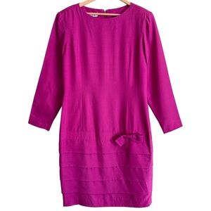 GILLIAN Vintage Silk Preppy Elegant Evening Feminine Pleated Bow Sheath Dress 12